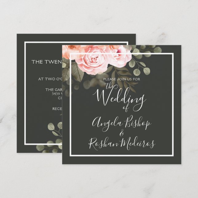 Elegant blomsterljust rosa botanisk modern bröllop inbjudningar (Fram/baksida)