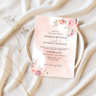 Elegant blomstermist rosa bröllop inbjudningar