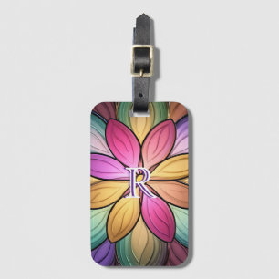 Elegant blomstermonogram med glasmålning för initi bagagebricka