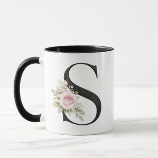 Elegant blomstermönster Bokstav S Monogram Logotyp Mugg