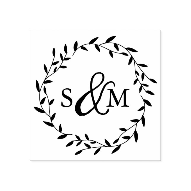 Elegant blomstermönster för bröllopsmonogram stämpel (Tryck)