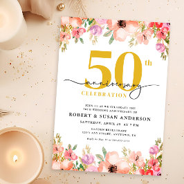 Elegant blomstermotiv 50-års bröllopsjubileum inbjudningar
