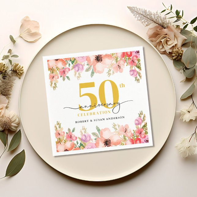 Elegant blomstermotiv 50-års bröllopsjubileum pappersservett (Skapare uppladdad)