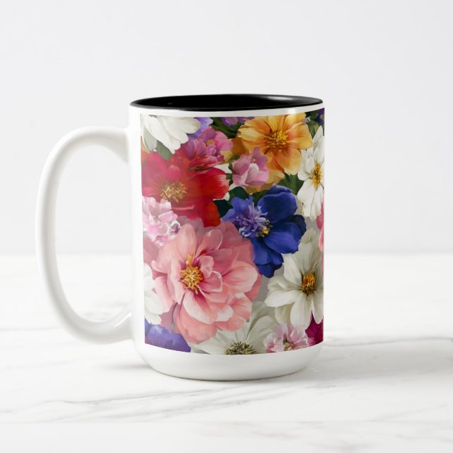 Elegant blomstermugg – Botaniskt blomstertryck kaf Två-Tonad Mugg (Vänster)
