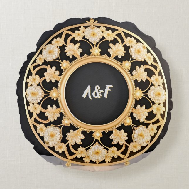 Elegant blomsterornament design rund kudde (Framsidan)
