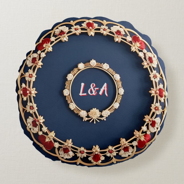 Elegant blomsterornament design rund kudde (Framsidan)
