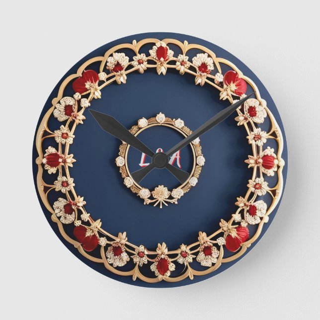 Elegant blomsterornamentik design rund klocka (Framsida)