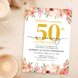 Elegant blomsteröverraskning 50-års bröllopsjubile inbjudningar