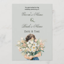 Elegant blomsterporträtt bröllopsinbjudan