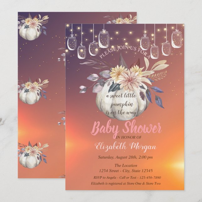 Elegant blomsterpumpa,Ljus, Baby Shower Inbjudningar (Fram/baksida)