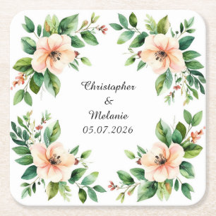 Elegant blomsterram i akvarell underlägg papper kvadrat