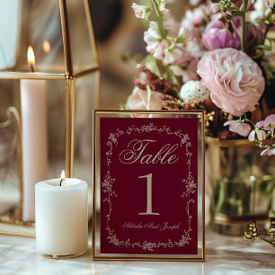 Elegant blomsterrik burgunder beige bröllopsbord n inbjudningar
