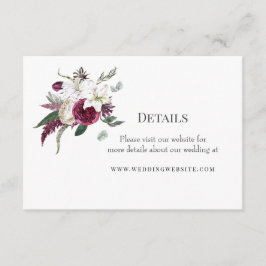 Elegant blomsterrik burgunderfärgad vattenfärgbröl tilläggskort