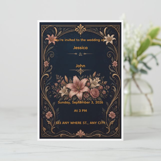 Elegant blomsterrik fint utsmyckad bröllopsinbjuda inbjudningar (Stående Fram)