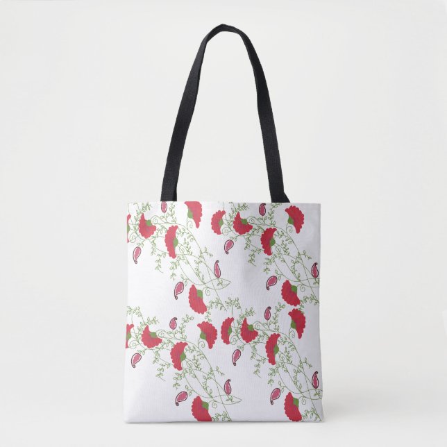 Elegant blomsterrik folkkonst canvas-handväska  tygkasse (Framsida)