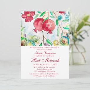 Elegant blomsterrik judisk Bat Mitzvah-flicka med Inbjudningar