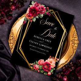 Elegant blomsterrik röd svart dyster romantisk brö spara datumet