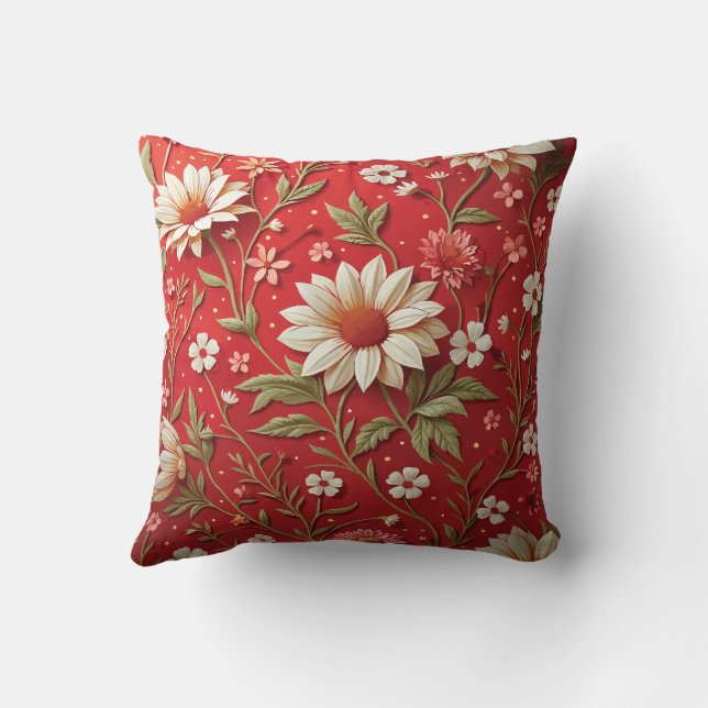 Elegant blomsterrik röd tusensköna kudde (Baksida)
