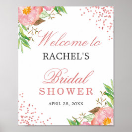 Elegant blomsterros rosa konfetti bröllopsfest poster