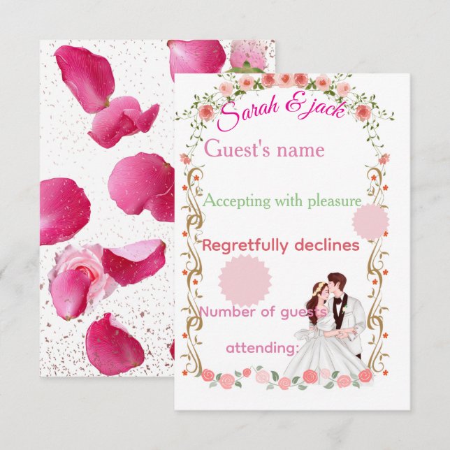 Elegant blomsterrosa bröllop RSVP-kort  OSA Kort (Fram/baksida)