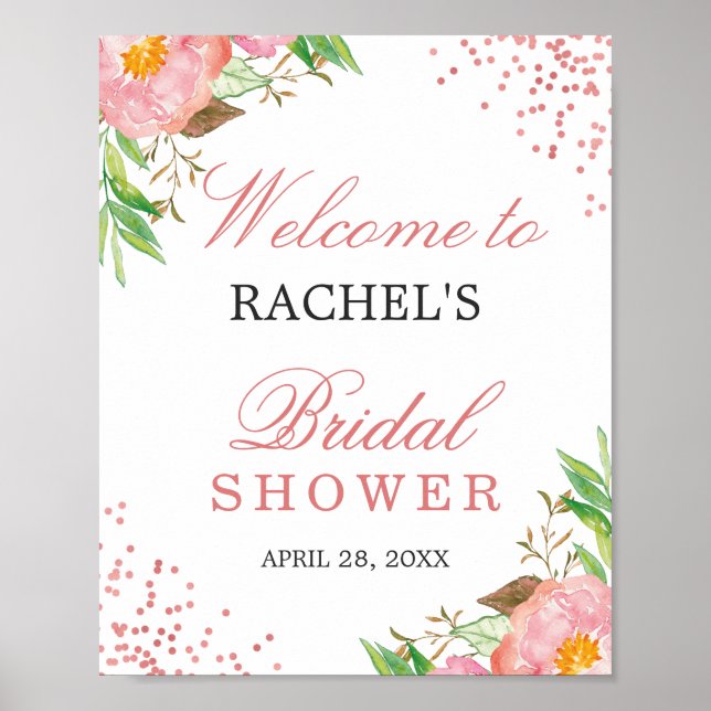 Elegant blomsterrosa konfettibröllopsfest poster (Framsidan)