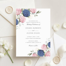 Elegant blomsterrosa & marinblå hydrangea-bröllop