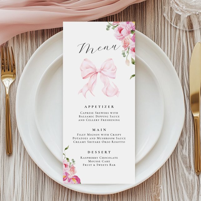 Elegant blomsterrosa menyband inbjudningar (Skapare uppladdad)