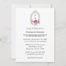Elegant blomsterrosa peony-monogrambröllop