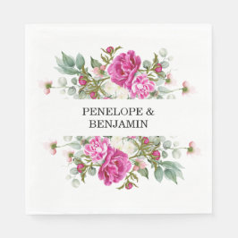 Elegant blomsterrosa pion Monogram bröllop Pappersservett