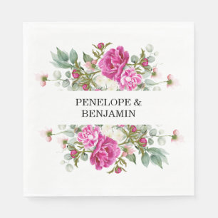 Elegant blomsterrosa pion Monogram bröllop Pappersservett