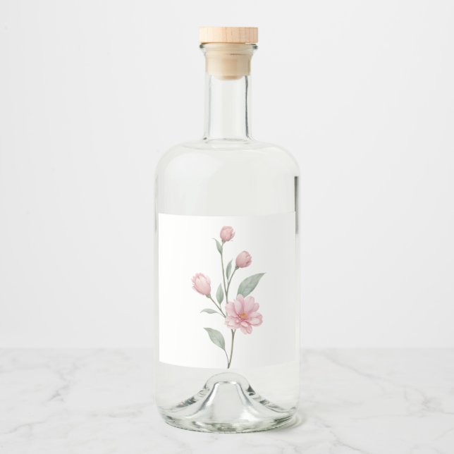 Elegant blomsterrosa Salvia Sommarterrängbröllop Spritflaskor Etikett (Framsida)