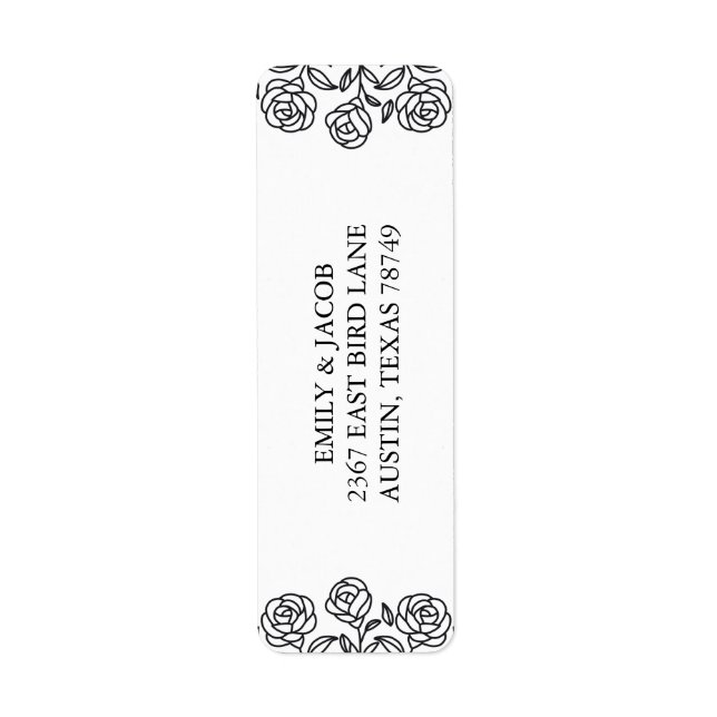 Elegant blomsterrosa svart & vit minimalistisk returadress etikett (Framsidan)