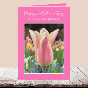 Elegant blomsterrosa tulpan morsdagskort kort