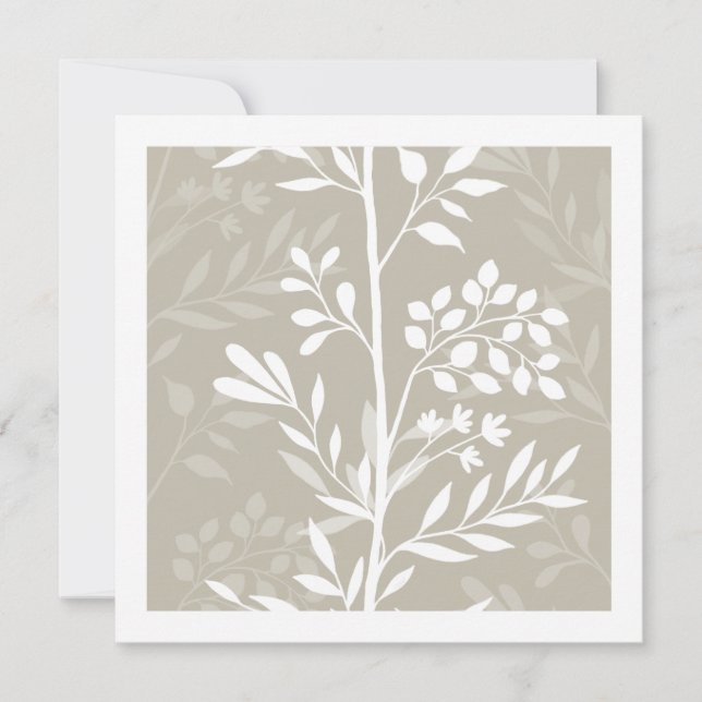 Elegant blomstersilhuett neutral beige minimal anteckningskort (Framsida)