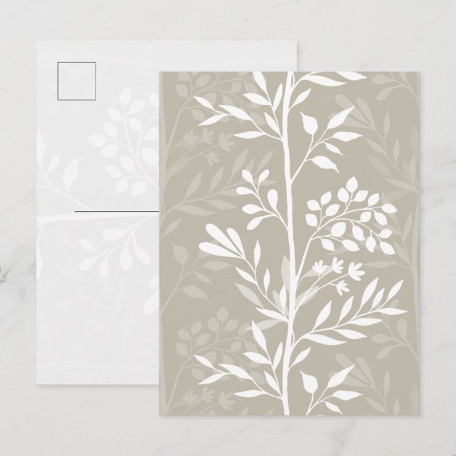 Elegant blomstersilhuett neutral beige minimal vykort (Fram/baksida)