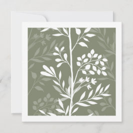 Elegant blomstersilhuett Olivgrön Minimal Anteckningskort