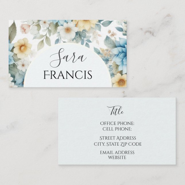 Elegant blomsterstandard, 3,5" x 2,0" visitkort (Fram/baksida)