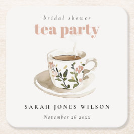 Elegant blomsterte-kopp Bröllopsdusch Tea Party  Underlägg Papper Kvadrat