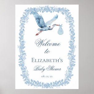 Elegant blomstertoiletryck ram Blå stork välkommen Poster