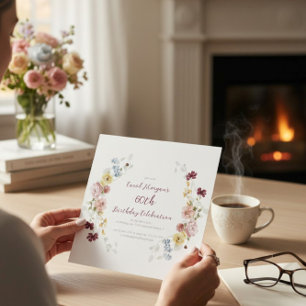 Elegant blomsterträdgård 60-års födelsedagsinbjuda inbjudningar