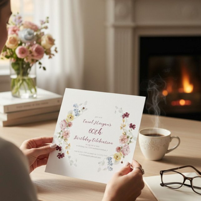 Elegant blomsterträdgård 60-års födelsedagsinbjuda inbjudningar (Skapare uppladdad)