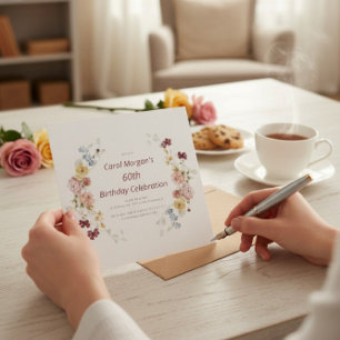 Elegant blomsterträdgård 60-års födelsedagsinbjuda inbjudningar