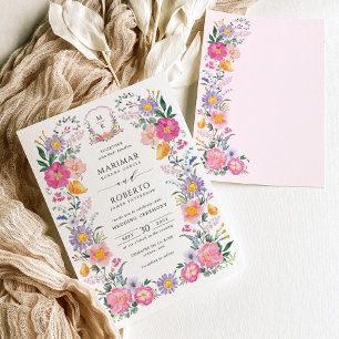 Elegant blomsterträdgård Bröllop Monogram vapenskö Inbjudningar