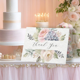 Elegant Blomsterträdgård Rosa ros Blue Hydrangeas Tack Kort