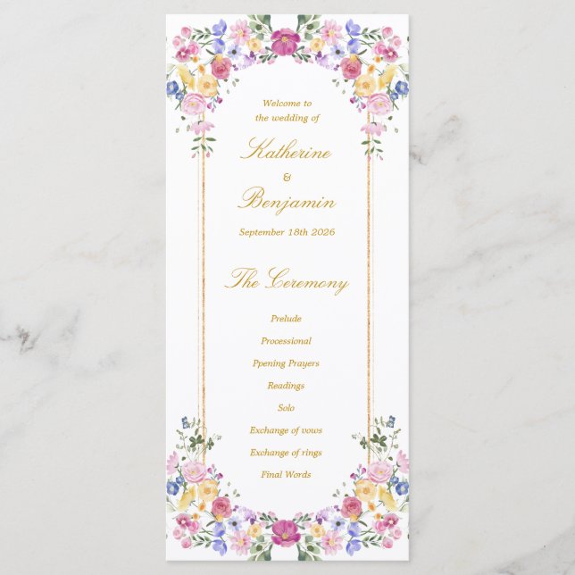 Elegant blomsterträdgård vårbröllopsprogram program (Framsida)