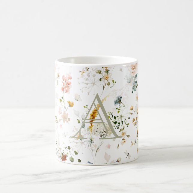 Elegant blomsterträdgårdsmonogram kaffemugg (Center)