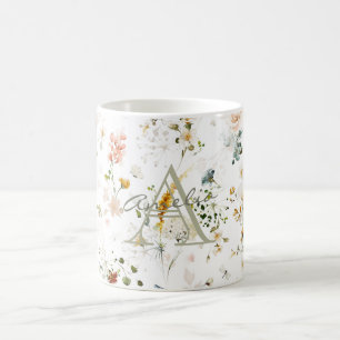 Elegant blomsterträdgårdsmonogram kaffemugg