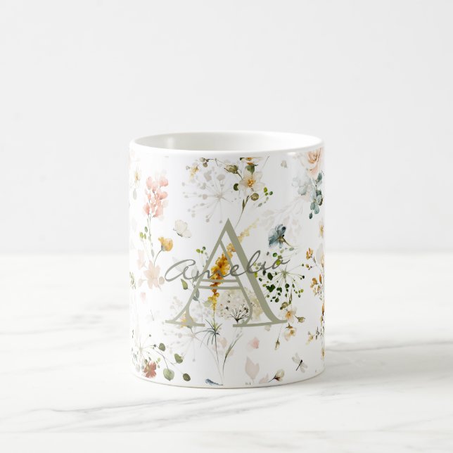 Elegant blomsterträdgårdsmonogram kaffemugg (Center)