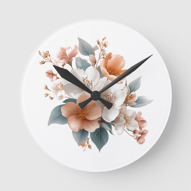 Elegant blomsterur för vägg 🌿🕒 rund klocka (Framsida)