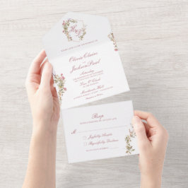 Elegant blomstervattenfärg vapensköld allt-i-ett-i